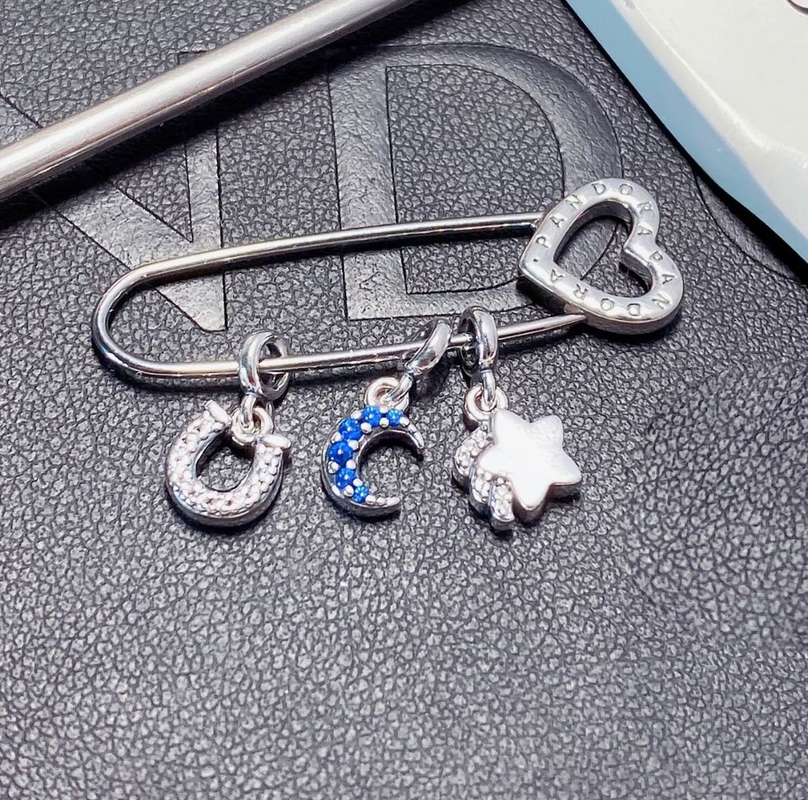 Authentic Pandora Me Safety Pin Brooch 4 minicharms pendants Etsy
