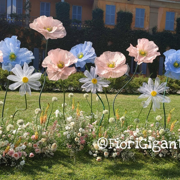 3, 6 or 9 Giant organza flowers. Decorations for events, shop windows, interiors. Alice in Wonderland party. Giant poppy