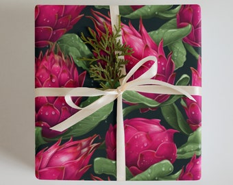 Dragon Fruit Wrapping Paper | Tropical Pink Botanical Gift Wrap | Exotic Fruit Design | Bold Luxury Matte Sheets | Unique Colorful Wrap