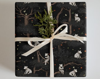 Bear Cub Wrapping Paper | Dark Forest Woodland Gift Wrap | Animal Nature Illustration | Baby Shower Birthday Present | Cottagecore Matte