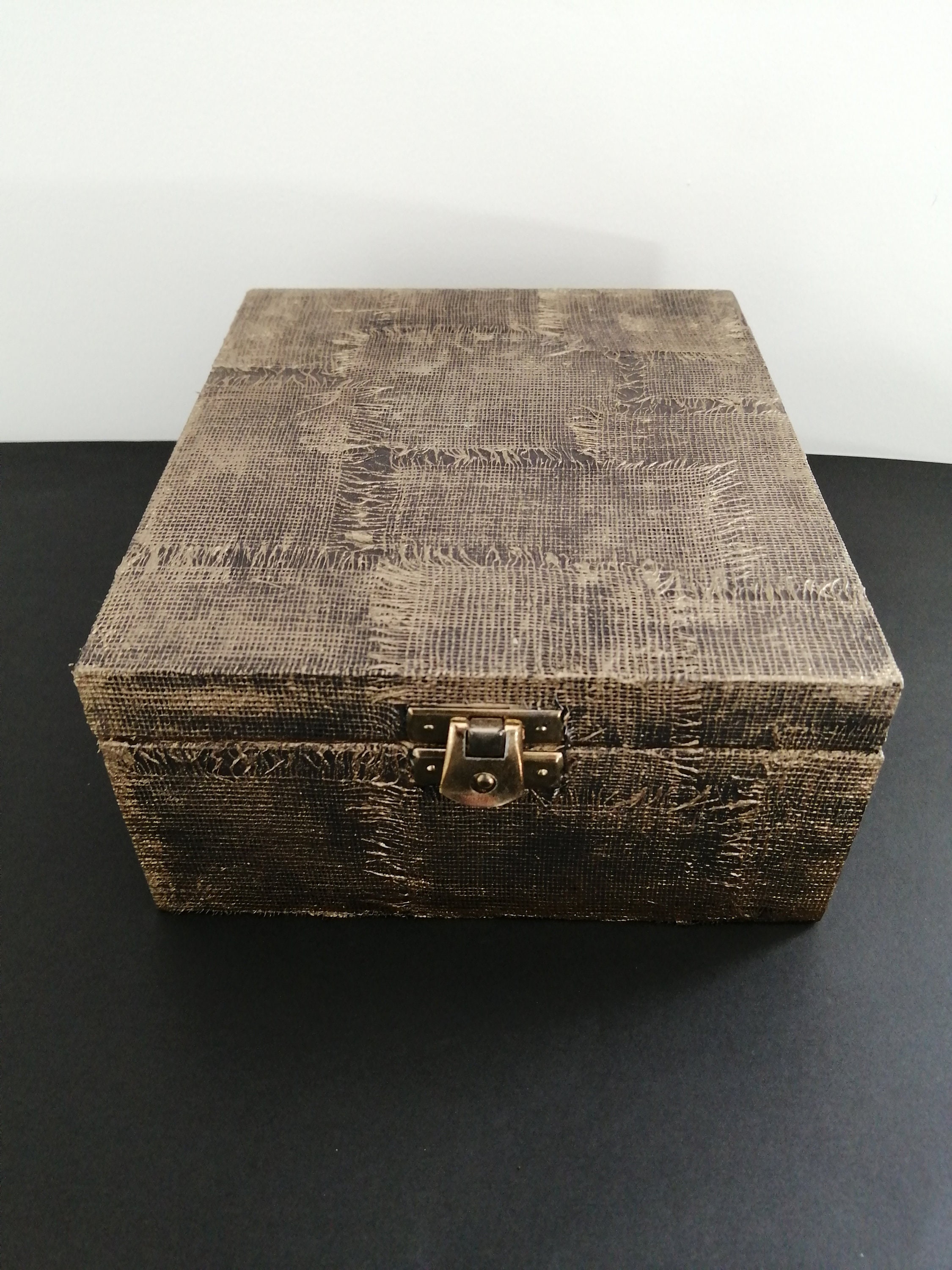 Boîte à Thé - 4 Compartiments- Décor Empreinte Bronze Tulle- Pièce Artisanale Unique