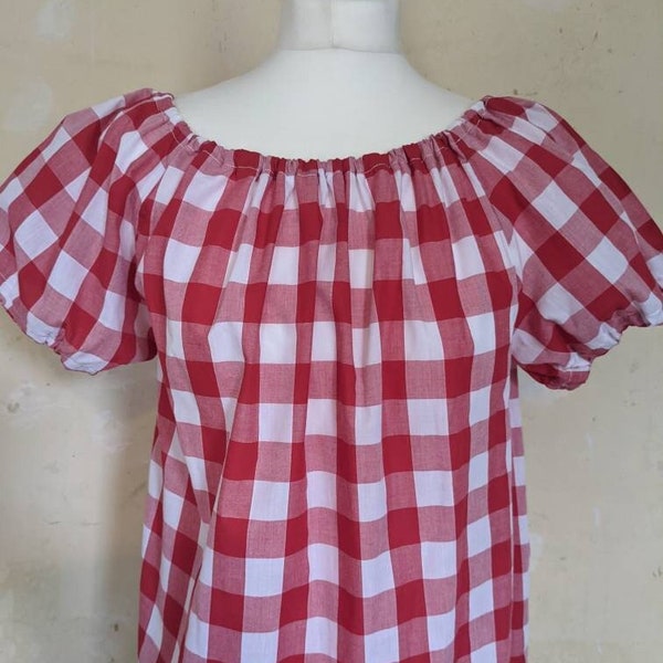 Red gingham, gypsy top, blouse, ladies, pin up, vintage inspired, handmade, Boho, bardot, Hippy, 1940's/ 1950's, Fifties, rockabilly, retro.