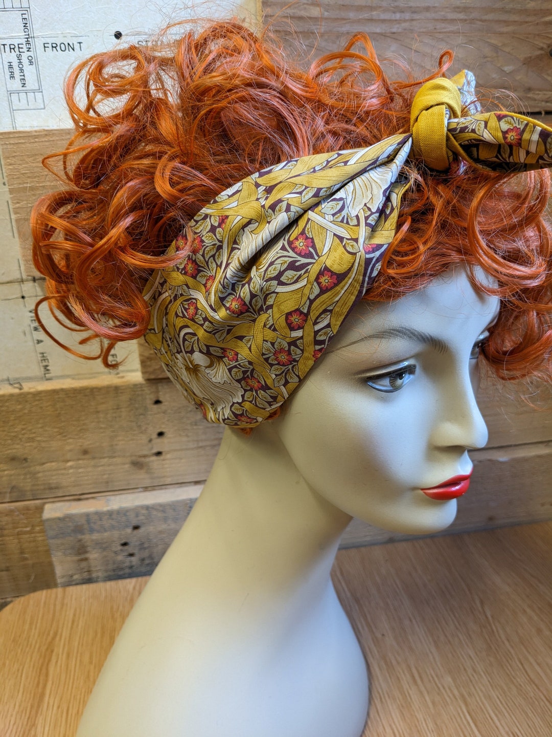 William Morris V&A Self Tie Headband, Mustard/red 40's 50's, Retro