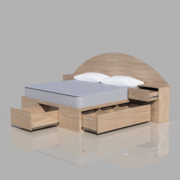 Plans for King-Size Storage Bed with Integrated Nightstands in PDF format