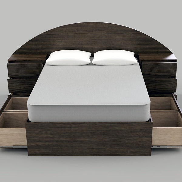 Plans for Queen-Size Storage Bed with Integrated Nightstands in PDF format