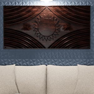 Panel de arte de pared con un sol llamativo. Archivo STL descargable para tallado CNC.
