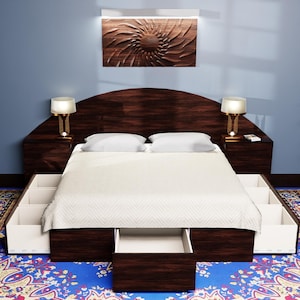 King Storage Bed Plans DIY Platform Frame With Drawers PDF