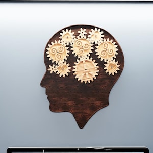 Kinetic Brain Gear Wall Art | CNC STL File | Human Silhouette Mechanical Wood Carving Plan