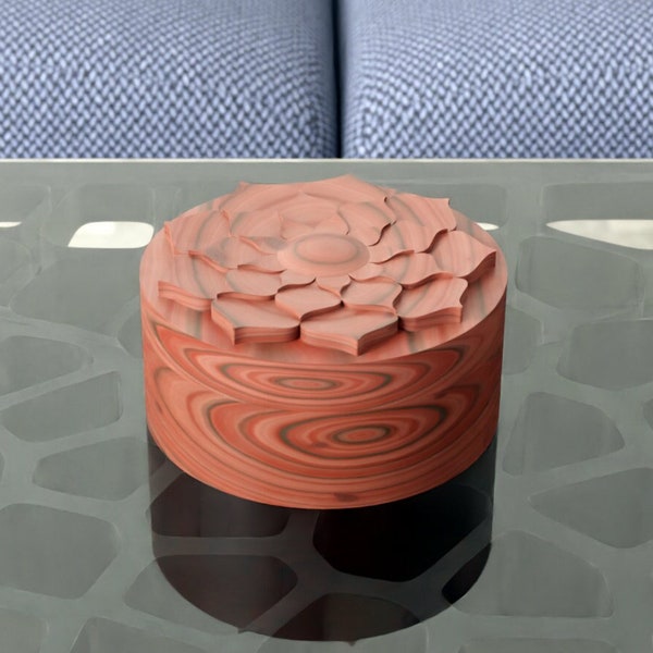 Lotus Flower on Round Trinket Box. High quality STL file for CNC carving.