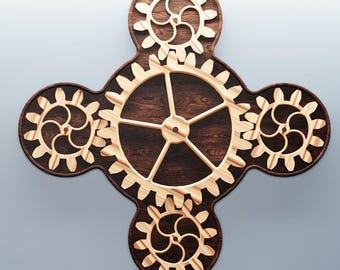 Archivo STL de arte mural de engranajes Steampunk cinéticos, planos CNC de tallado de madera mecánico victoriano