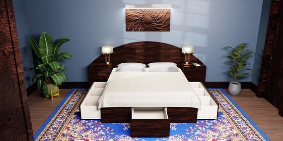 King Platform Storage Bed Plans with Drawers