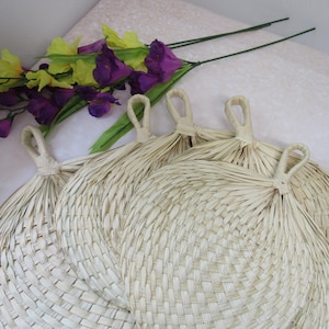 Set of 5 Palm Leaf  Fans 10&quot;-12&quot; Wide - Wedding Fan, Palm Leaf Fan, Hand Fan, Straw Fan, Beach Fan, ***PLEASE READ AD for Details!