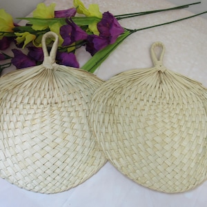 Set of 2 Palm Leaf  Fans 10&quot;-12&quot; Wide - Wedding Fan, Palm Leaf Fan, Hand Fan, Straw Fan, Beach Fan, ***PLEASE READ AD for Details!
