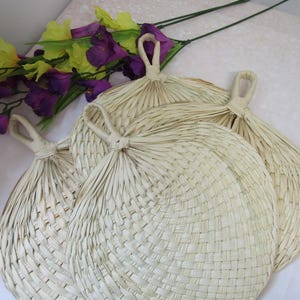 Set of 4 Palm Leaf  Fans 10&quot;-12&quot; Wide - Wedding Fan, Palm Leaf Fan, Hand Fan, Straw Fan, Beach Fan, ***PLEASE READ AD for Details!
