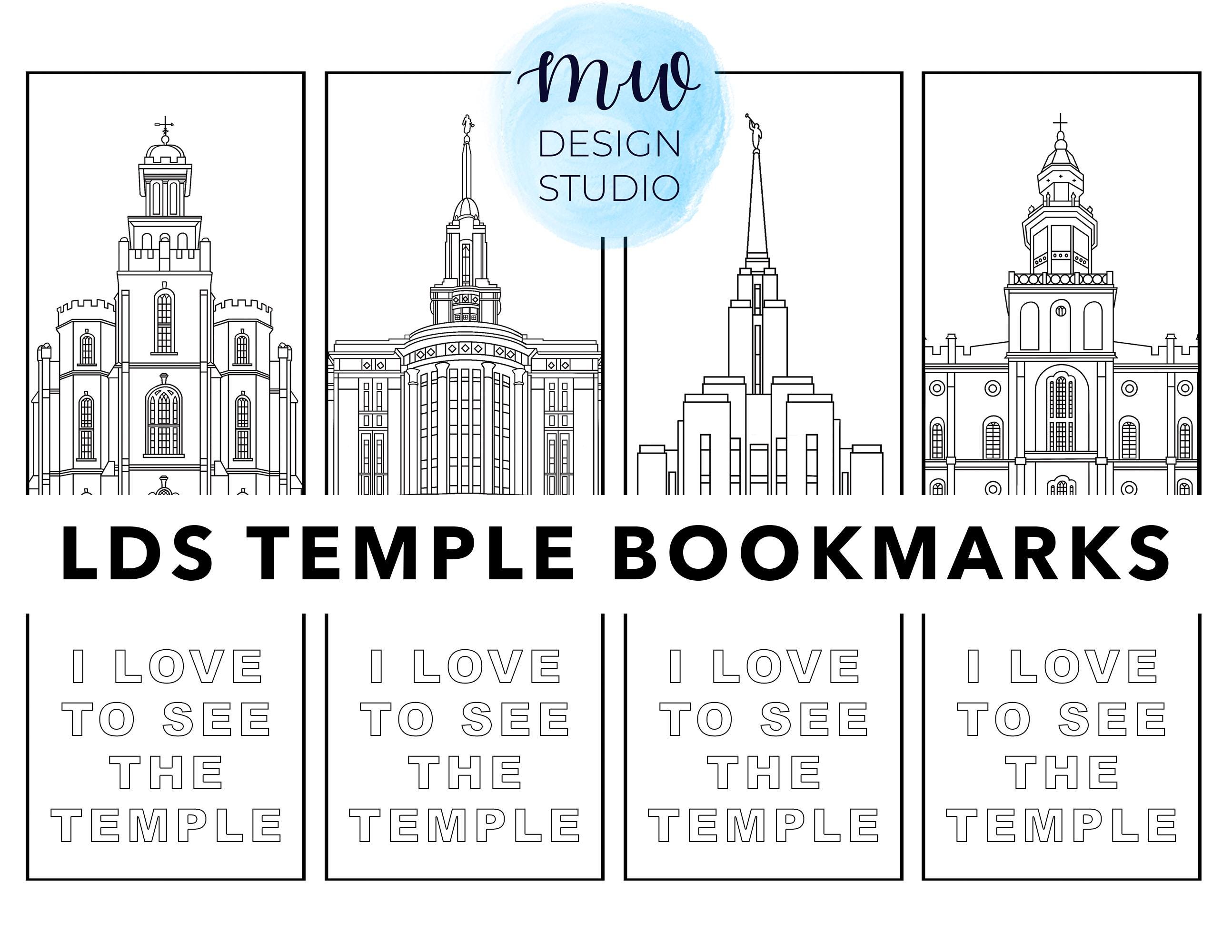 Digital Download Bookmarks for Coloring of LDS Temple. St. George Temple, Oquirrh Mountain Temple, Logan Temple, Payson Temple