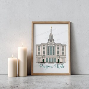 Payson, Utah LDS Temple  - 8x10 Digital Download of Digital Drawing - Wall Art