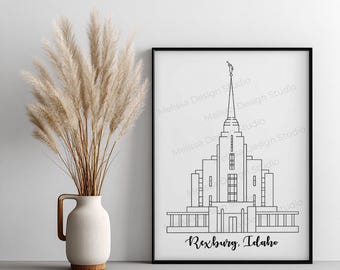 Rexburg, Idaho LDS Temple - 8x10 Digital Download of Digital Drawing - Wall Art