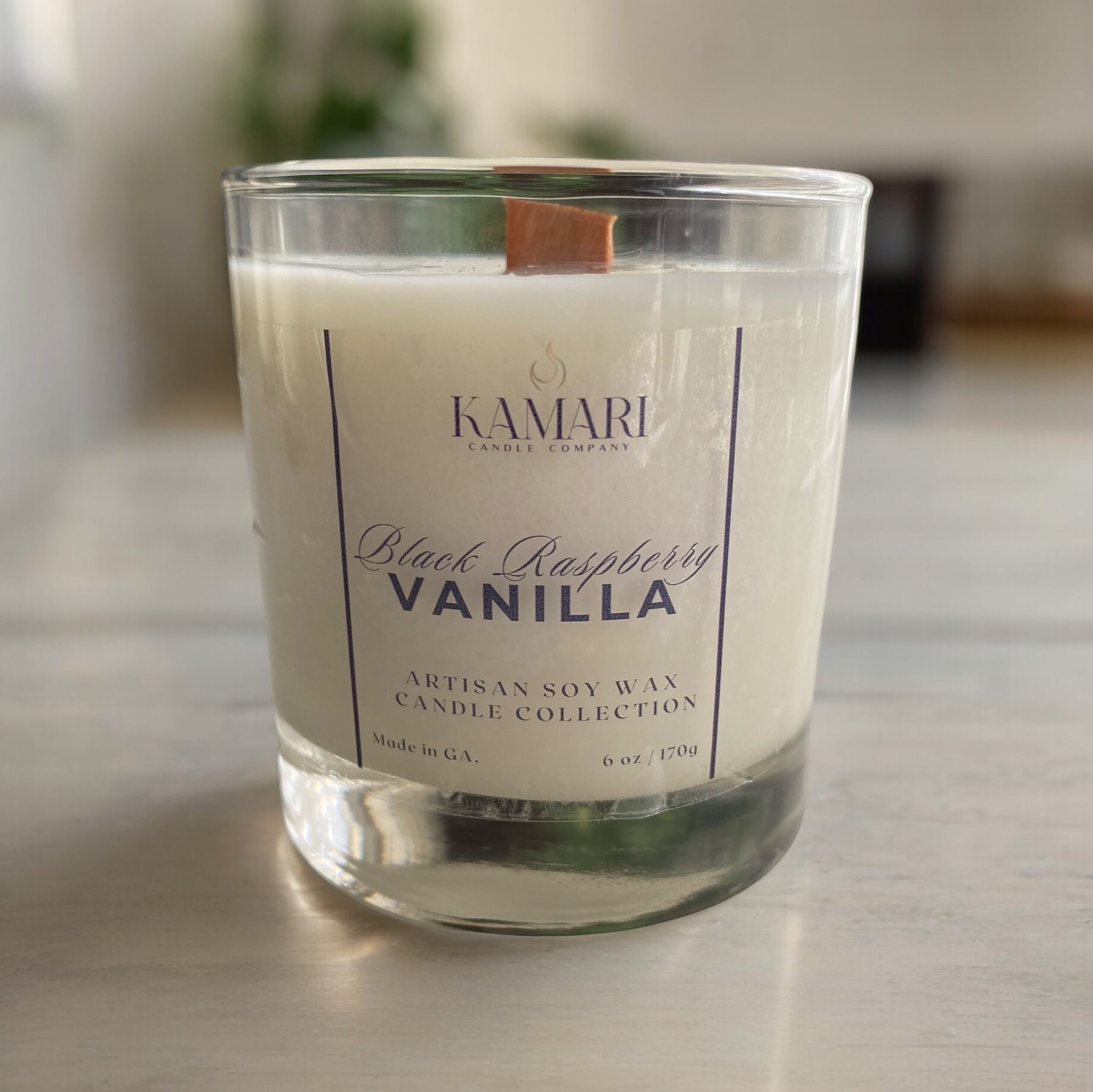 Black Raspberry Vanilla Scented Candle: 6 oz Natural Soy Wax, Wooden Wick