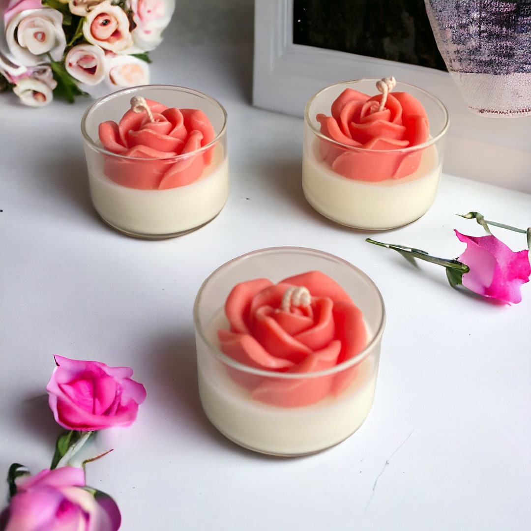 Rose Candle, Sandalwood Rose Scented Rose Candle, Rose Flower Candle ...