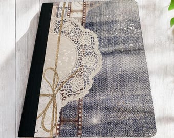 Handmade Altered Composition Notebook, Denim & Lace, Junk Journal