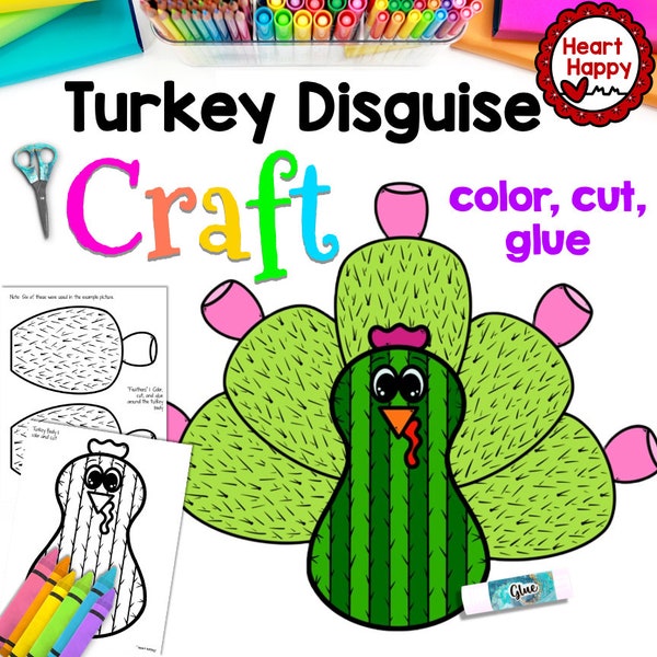 Turkey Craft, Kids Printable Craft Template, Thanksgiving, Fall Craft, Disguise a Turkey, Homeschool, Teachers Resources,Instant PDFDownload