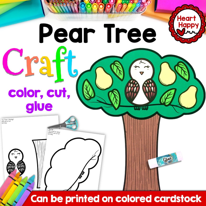 Pear Tree, Kids Printable Craft Template, 12 Days of Christmas, Partridge in a Pear Tree ...