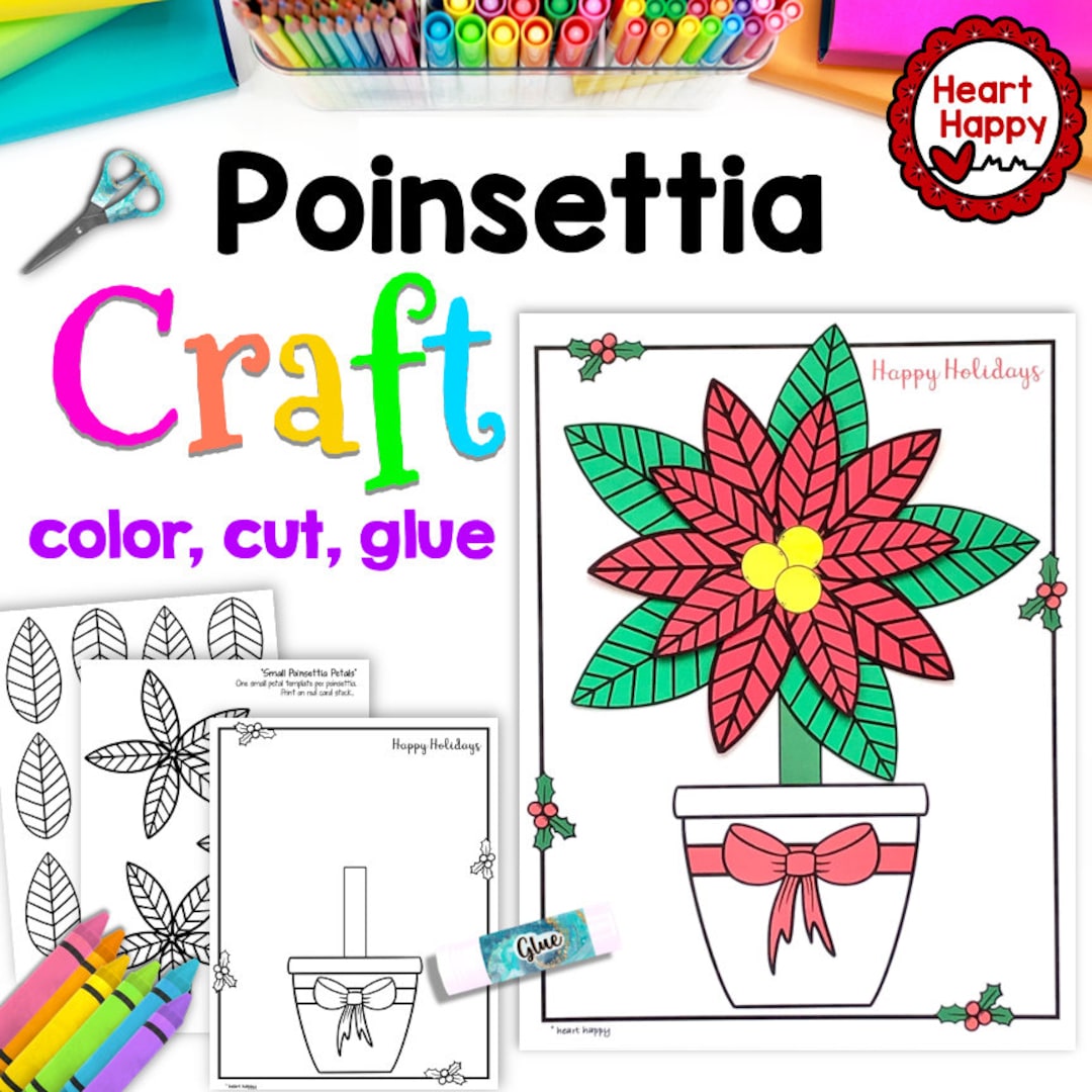 Poinsettia Kids Printable Craft Template, Winter Craft, Christmas Paper Craft, Homeschool ...