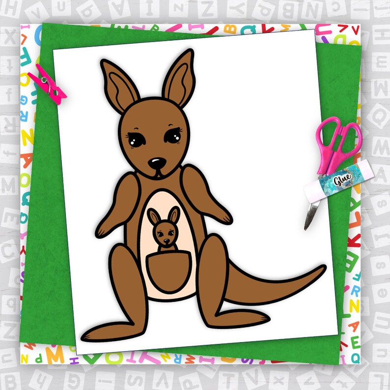 Kangaroo Craft, Kids Printable Craft Template, Zoo Animal Craft, Letter ...