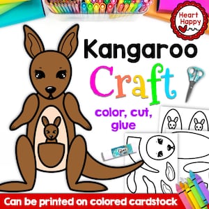 Artesanato de canguru, modelo de artesanato para crianças para impressão, artesanato de animais de zoológico, letra K, Austrália, educação domiciliar, recursos para professores, download instantâneo de PDF