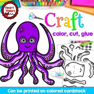 Octopus Craft, Kids Printable Craft Template, Ocean Animals, Summer, Homeschool, Teachers Resources, Instant PDF Download