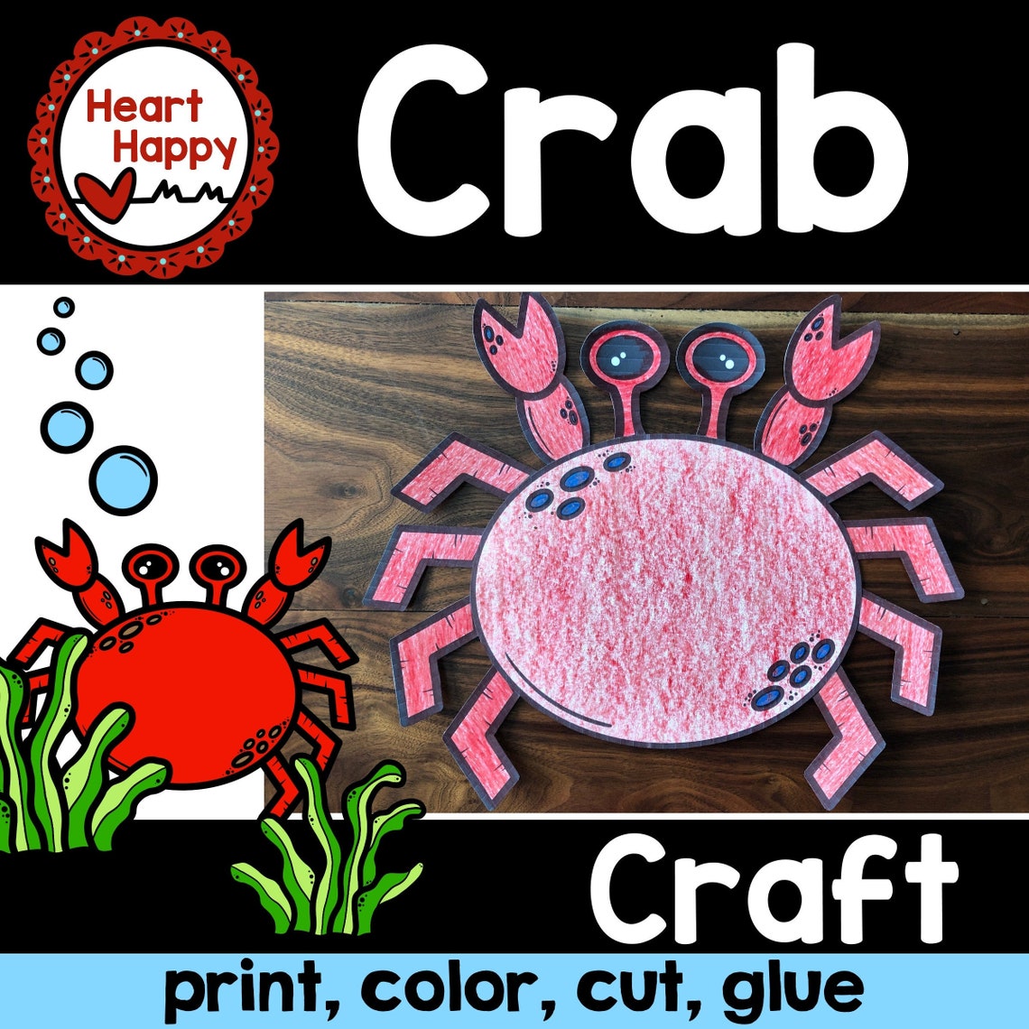 Printable Kids Crab Craft Template Ocean Crafts Homeschool Etsy