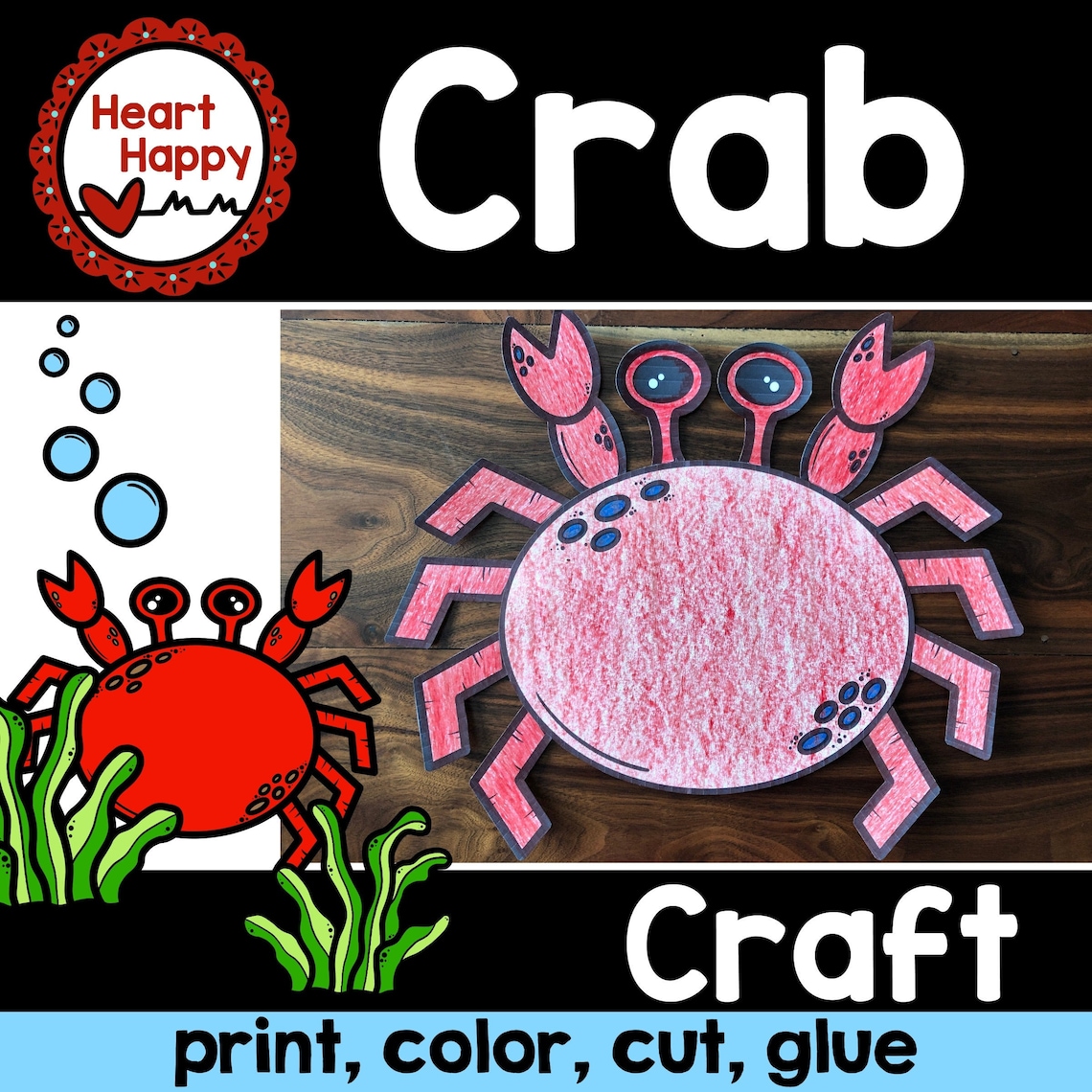 Printable Kids Crab Craft Template Ocean Crafts Homeschool Etsy