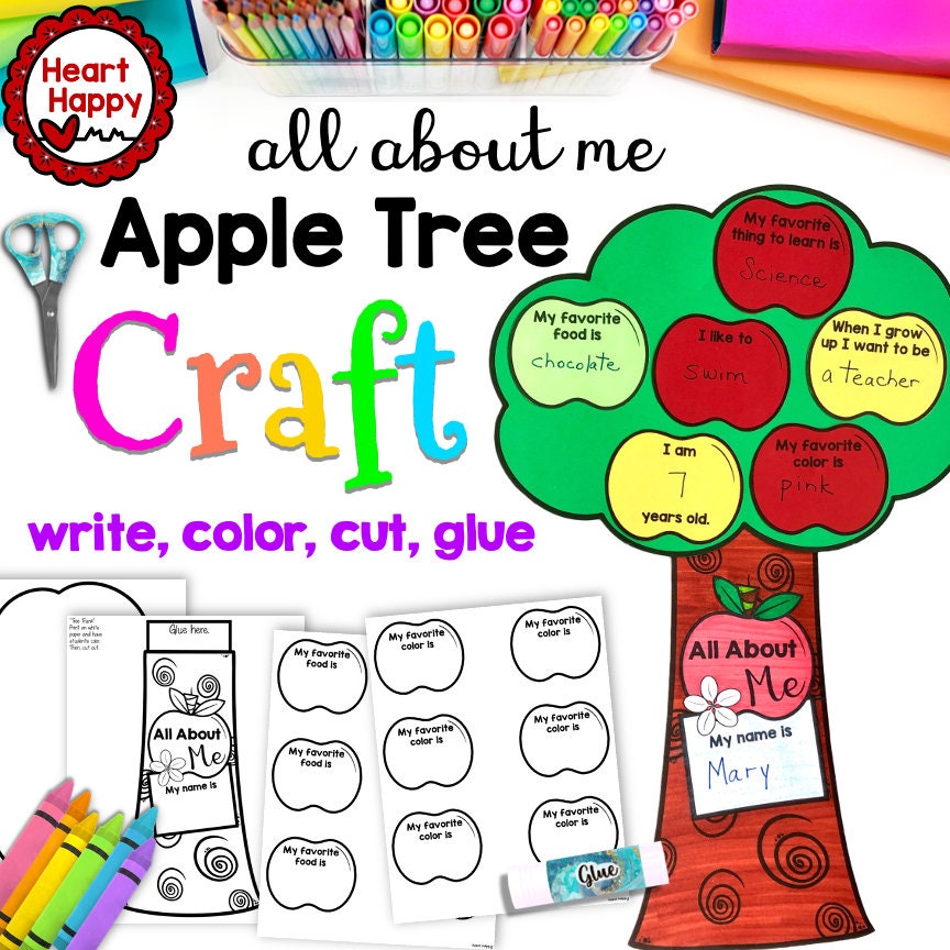 Back to School All About Me Apple Tree, Kids Printable Craft Template