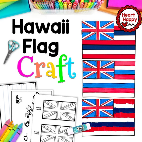 Hawaii Flag Craft, Kids Printable Craft Template, Hawaii State Symbols, 50 States, Homeschool, Teachers Resources, Instant PDF Download