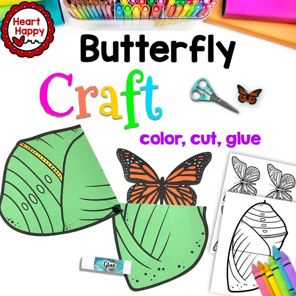 Butterfly Craft, Kids Printable Craft Template, Insect Craft, Spring Craft, Homeschool, Teachers Resources, Instant Download, PDFDownload