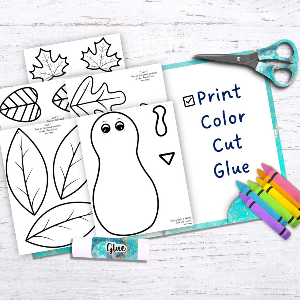 Fall Turkey Leaf Printable Kids Craft Template, Kids Fall/autumn Craft