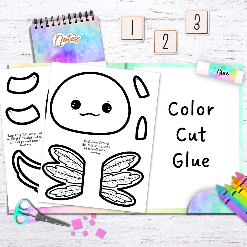 Axolotl Craft, Kids Printable Craft Template, Letter A, Amphibians Axolotl Craft, Kids Printable Craft Template, Letter A, Amphibians