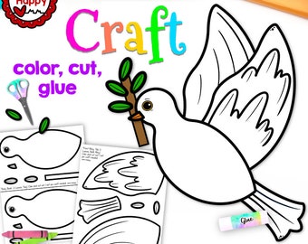 Dove Craft, Kids Printable Craft Template, MLK Day, Sunday School, Wisconsin Symbols, Homeschool, Teachers Resources, Instant PDF Download
