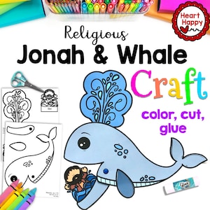 Jonah and the Whale Kids Printable Craft Template, Religious Craft, Sunday School, Bible Lessons, Homeschool, Instant PDF Download