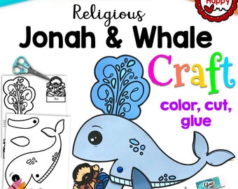 Jonah and the Whale Kids Printable Craft Template, Religious Craft, Sunday School, Bible Lessons, Homeschool, Instant PDF Download