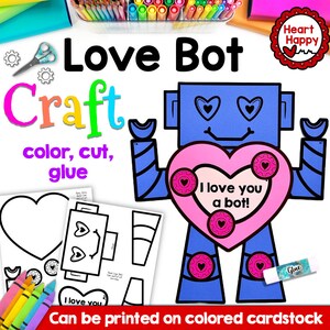 Valentine&#39;s Robot Kids Printable Craft Template, Robot Craft, Mother&#39;s Day, Father&#39;s Day, Homeschool, Teachers Resources,Instant PDFDownload