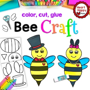 Valentines Love Bugs Kids Printable Craft Template, Valentines Craft, Bee Craft, Homeschool, Teachers Resources, Instant PDF Download