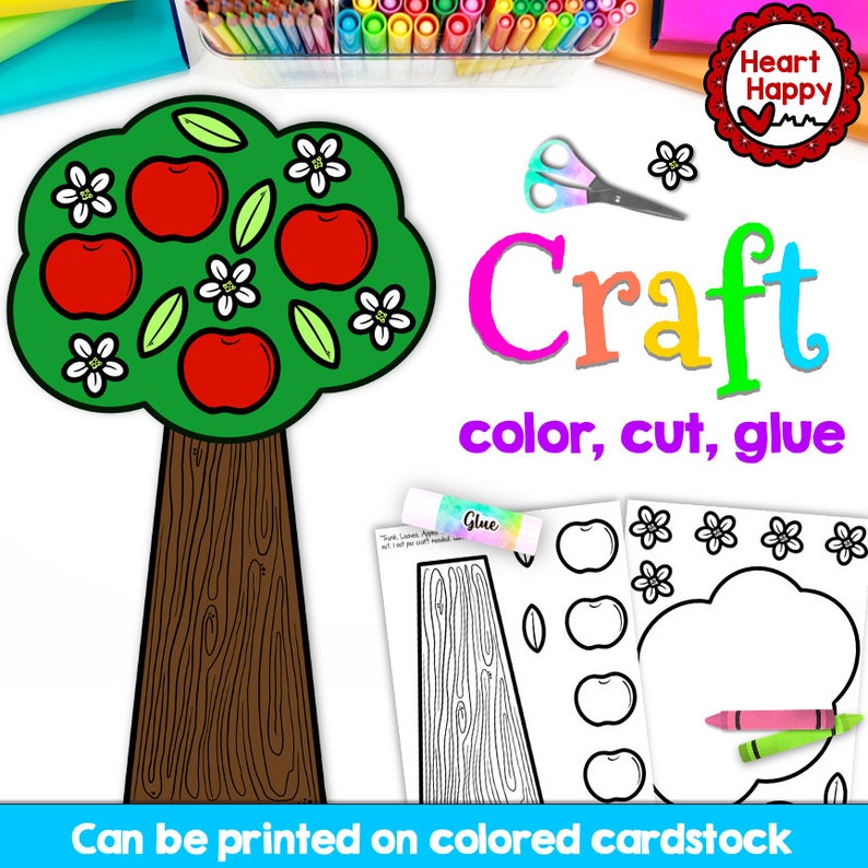 Apple Tree Craft Kids Printable Craft Template Fall Activity Apple Tree Craft Kids Printable Craft Template Fall Activity