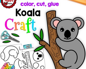 Koala Bär Craft, Kinder druckbare Bastelvorlage, Zootier Handwerk, Buchstabe K, Homeschool, Lehrer Ressourcen, sofortiger PDF-Download