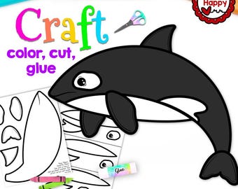 Orca Handwerk, Kinder druckbare Bastelvorlage, Meerestiere, Säugetiere, Sommer, Schule, Lehrer Ressourcen, sofortiger PDF-Download