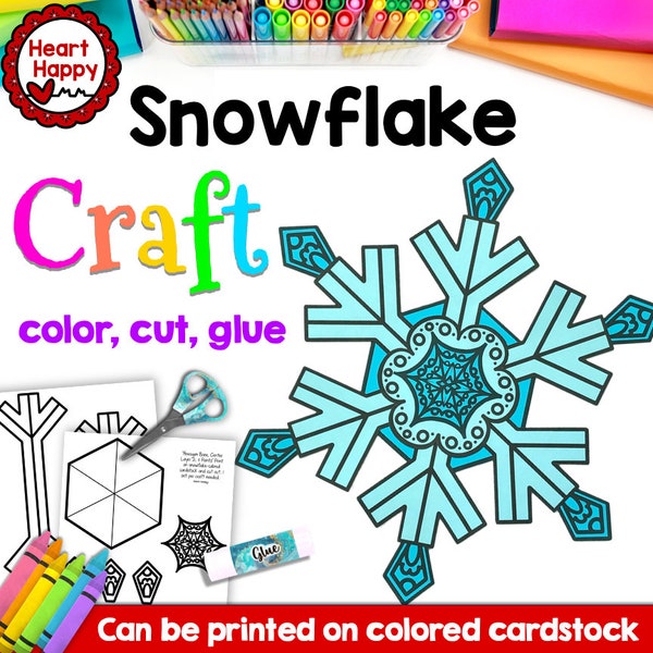 Snowflake Kids Printable Craft Template, Winter Craft, Printable Kids Craft Template, Homeschool, Teachers Resources, Instant PDF Download