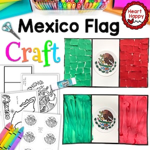 Artesanato de bandeira mexicana, modelo de artesanato para crianças para impressão, herança hispânica, Cinco de Mayo, educação domiciliar, recursos para professores, PDF instantâneoDownload