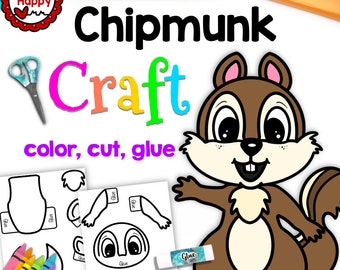 Druckbare Kinder Streifenhörnchen Bastelvorlage, Waldtiere, Waldtiere, Hausschule, Lehrer Ressourcen, Sofort Download, PDF-Download