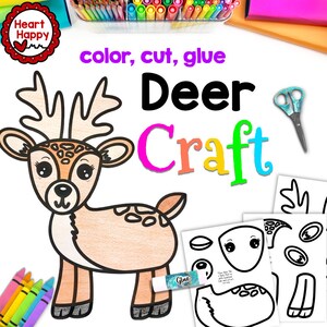 Plantilla de manualidades de ciervos para niños imprimible, animales del bosque, animales del bosque, educación en el hogar, recursos para maestros, descarga instantánea, descarga en PDF