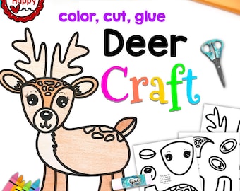 Printable Kids Deer Craft Template, Forest Animals, Woodland Animals, Homeschool, Teachers Resources, Instant Download, PDF Download
